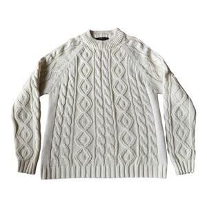 Vintage Macy’s Men’s Store Cable Knit Fisherman Sweater Cream 70s Taiwan L
